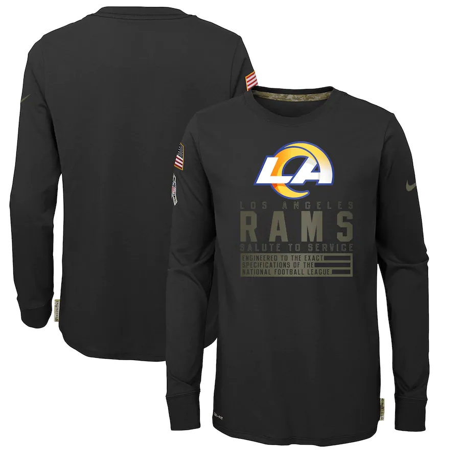 Nike Los Angeles Rams Youth Black Salute to Service Long Sleeve TShirt->nfl t-shirts->Sports Accessory